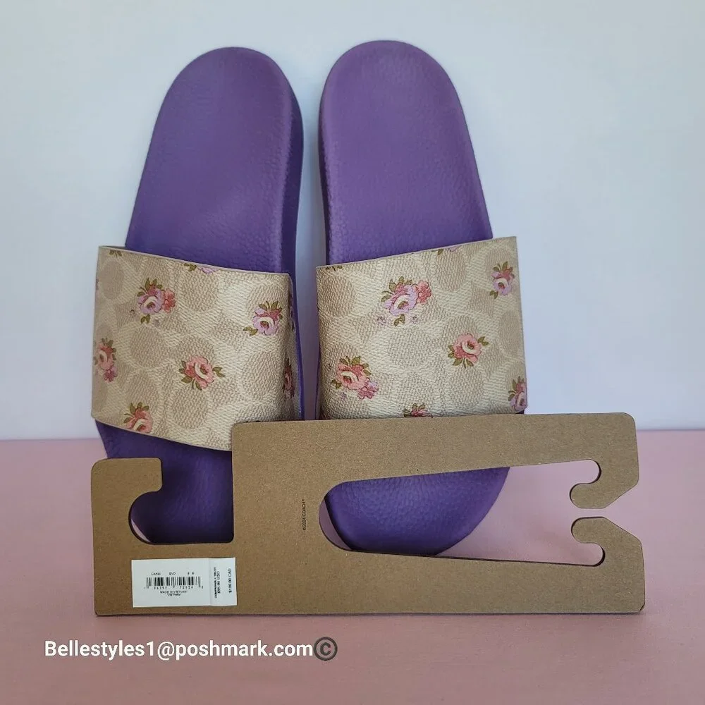 COACH Udele Sport Slide In Signature Canvas w Floral Print-Women’s Size 9B-Sand⭐ - Picture 16 of 16